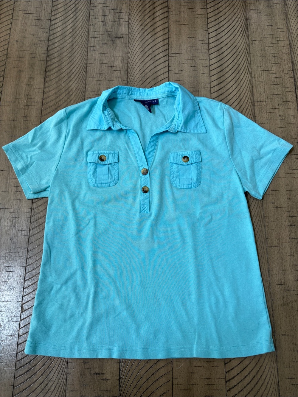 Karen Scott Aqua Short-Sleeve Polo with Chest Pockets